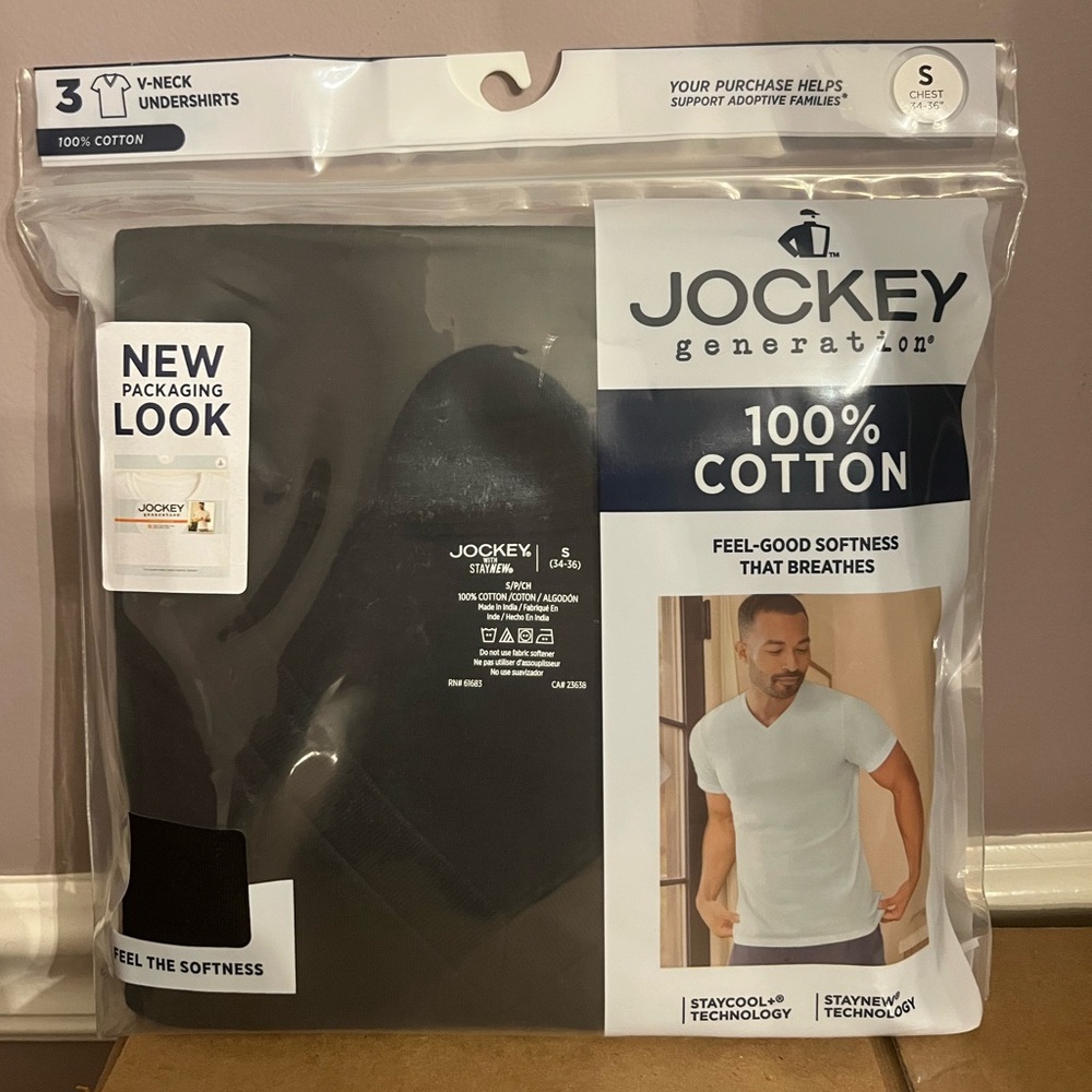 NWT Men’s Jockey Generation Black V-Neck T-Shirts 3-pack Size Small
